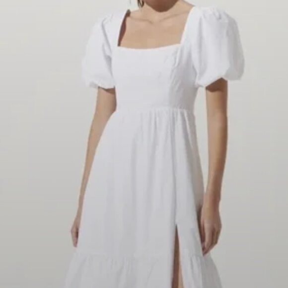 ASTR The Label White Puff-Sleeved Peasant Midi Dress - Picture 1 of 6